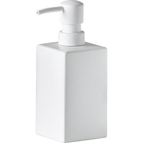 Distributeur de savon carré blanc mat en céramique pour les mains et lotion pour comptoir de salle de bain, distributeur de savon à vaisselle pour cuisine - 414 ml (1/5)