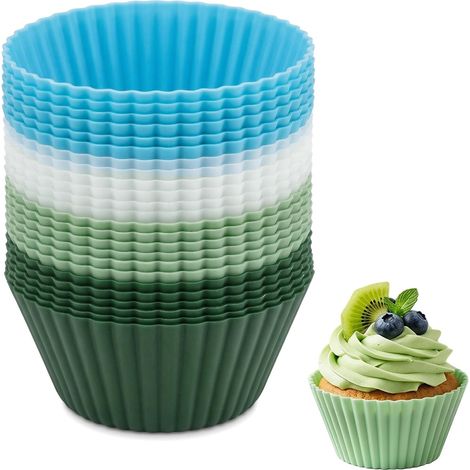 24 Pièces Moule Muffins Silicone, 7cm Réutilisables Sans BPA Moule Cupcake Silicone, Moules Silicone Réutilisable, 4 Couleurs pour Maffin cake, Cupcakes, Brownies, Cheesecake (1/5)