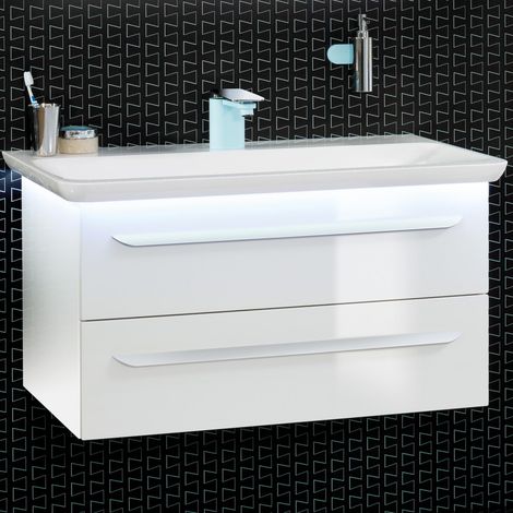 Lanzet M9 Badmöbel Set 3-teilig, 100cm breit, Weiß, mit LED"-"90130145 (1/5)