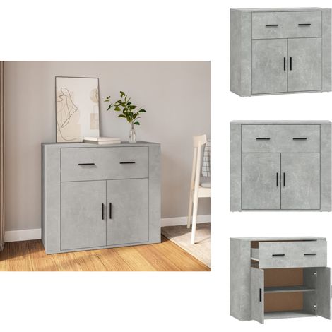 Buffet Gris béton 80x33x70 cm Bois d'ingénierie - Buffet Gris - Buffet Design - Meuble Rangement - Commode Moderne - Étagère Ouverte (1/5)