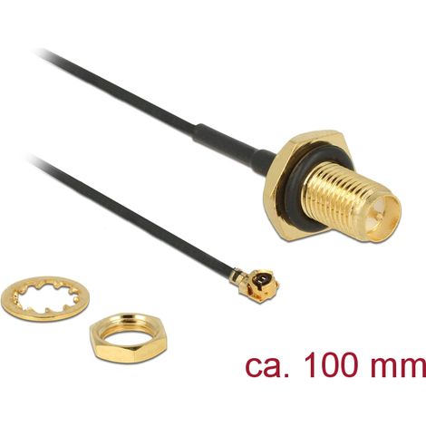 HF RP-SMA Buchse zum Einbau  MHF/U.FL-LP-068 kompatibler Stecker 100 mm GewindelÃ¤nge 9 mm 1.13 spritzwassergeschÃ¼tzt