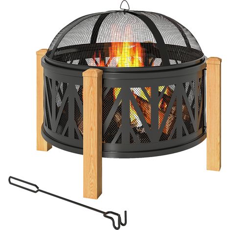 Brasero 2 en 1 Ø75x58 cm pare-étincelles pelle grille cuisson noir jardin terrasse (1/4)