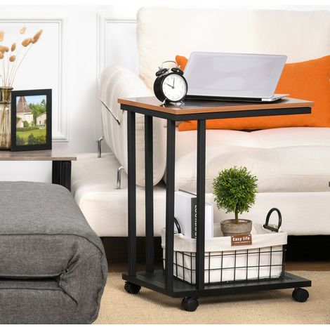 Beistelltisch aus MDF in Schwarz, C-Form mit Rollen, 51 x 36 x 65 cm (1/5)