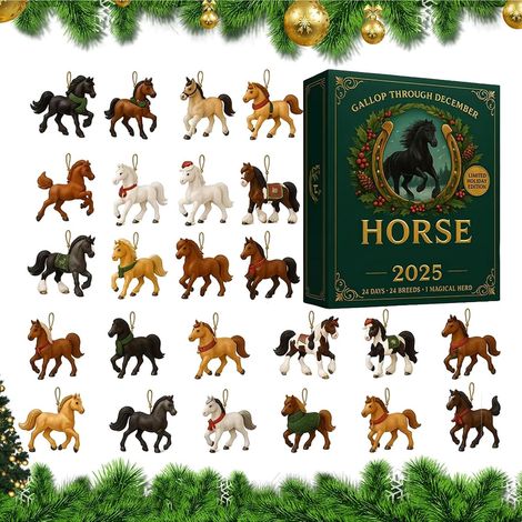 Calendrier De L'Avent Sur Le Thème Du Cheval 2025 Pendentif en Acrylique 2D 24 Jours 2025 Ornement de Cheval Calendrier Compte à Rebours,Pour Cavaliers Adultes (1/5)