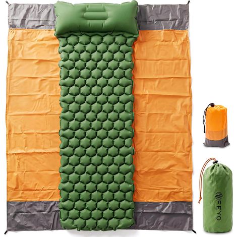 Matelas Camping Gonflable 1 Personne avec Tapis de Sol – Matelas léger et Compact pour Bivouac, Tente ou Voiture – Matelas de Camping 1 Place Confortable avec Oreiller intégré et Double Valve (1/5)