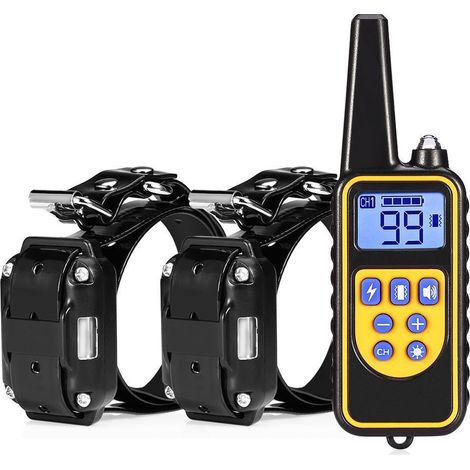 Collier de dressage pour chien avec double sangle noire, doté de trois modes de dressage (vibration, bip, choc électrique). (1/5)