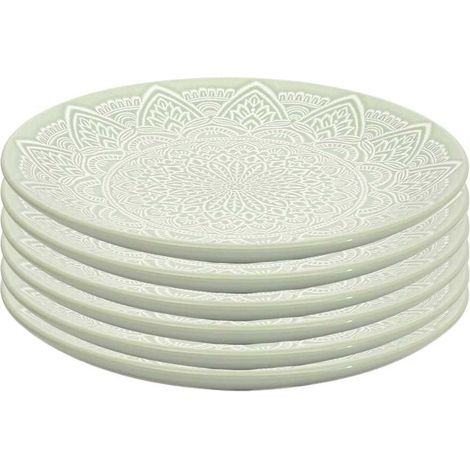 Set de 6 assiettes à dessert en céramique vert motif mandala (Ø19,5 cm) - AKKA (1/4)