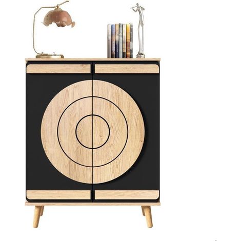 Meuble à chaussures moderne, portes géométriques arrondies armoire à chaussures, rangement multiniveau, pieds en bois stables (1/5)