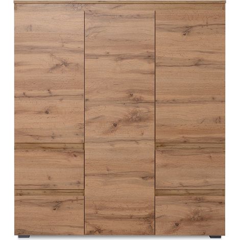 Buffet haut 3 portes 4 tiroirs 116x40x131 cm chêne - MITZ (1/5)
