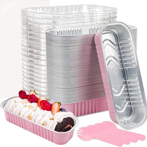 Moldes para hornear,Mini moldes para pan,50 moldes pequeños para pan y pasteles con tapas y cucharas,ideales para bodas y cumpleaños (rosa) (1/5)
