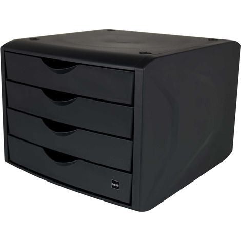 Helit Caja de almacenamiento con cajones negra, plástico reciclado