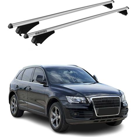 Menabo Dachträger Grundtäger kompatibel mit Audi Q5 mk1 2008-2017 Aluminium 75kg Silber 2tlg Geschlossene Reling für Fahrradträger, Dachboxen, Skiträger Abschließbar (1/5)
