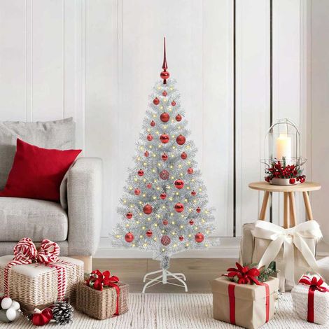 Weihnachtsbaum mit 150 LEDs mit Ständer Silber 120 cm PET