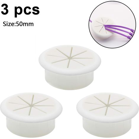 Cable Grommet - 3 Pièces Cache-câble Pour Trou De Bureau - Diamètre 50-60 mm - En ABS Et Gel Souple - Blanc