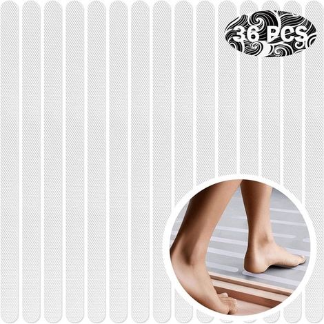 36 adesivi antiscivolo autoadesivi, 2 x 38 cm, nastro adesivo trasparente, strisce antiscivolo per bagno, doccia e cucina. Resistenti e trasparenti. (1/5)