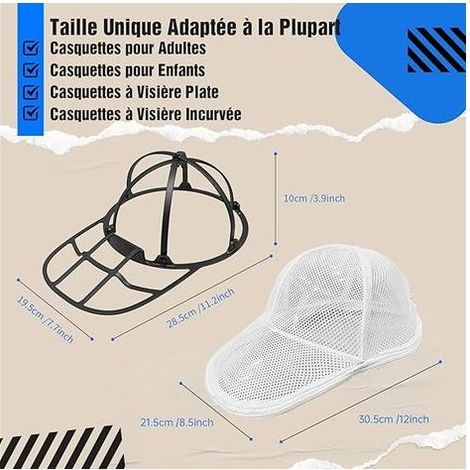 Lave Casquette de Baseball, Cage de Lavage Pliable – Cage de Nettoyage de Casquette pour Machine à Laver & Lave-Vaisselle, Nettoyeur pour Casquettes, Support Formeur Protecteur avec Cadre de Lavage
