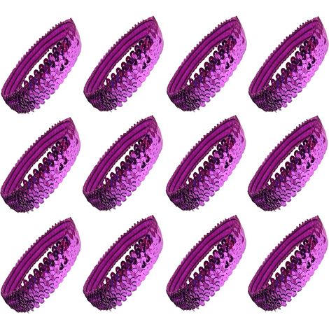 Headband Sequin - Élastique Extensible 2,5 cm Largeur - Pour Filles et Femmes - Lot de 12 (1/5)