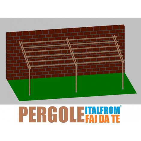 Pergola da Giardino Addossata in Legno di Pino Impregnato - mt 4 X 8 x 2,5h - con Supporti ad Interrare (1/3)