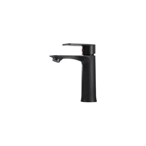 Robinet de lavabo design noir mat – Mitigeur de salle de bain moderne à bec plat (1/5)