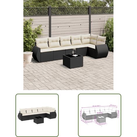 The Living Store Salon de jardin 7 pcs avec coussins noir résine tressée - Ensemble Salon De Jardin - Mobilier De Jardin - Salon De Jardin Pliable - Résine Tressée - Rotin Synthétique (1/3)