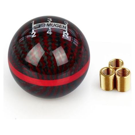 Pommeau de levier de vitesse MUGEN en fibre de carbone - Boîte manuelle 5/6 vitesses - Fibre de carbone, Cadeau d'affaires - Bicolore noir et rouge (1/4)