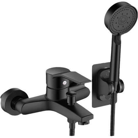 Mitigeur de douche monocommande noir mat avec douchette à main support mural et flexible de douche ensemble de robinet de douche complet pour salle de bain