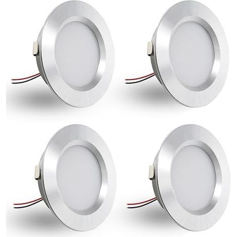 Lot de 4 spots encastrés LED 12V 3W, spots encastrés LED plats, pour trous de montage de 55-58mm et 14mm, spots de plafond dimmables 12V IP44, spots encastrés pour meubles (argent, blanc chaud 3000K) (1/5)
