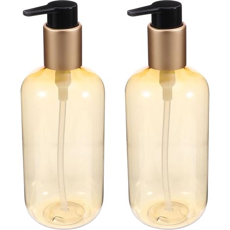 2-Piece 300ml Gold-Colored Plastic Refillable Pump Bottles for Moisturizing Lotion and Gel, Portable Size for Travel and Home Use (1/5)