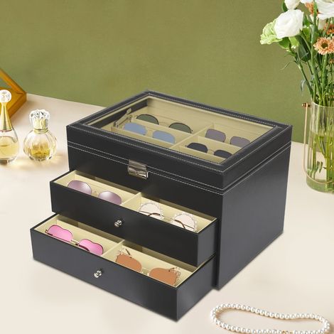 Estuche para gafas con tres pisos y 24 compartimentos, estuche para gafas de sol, expositor, estante de almacenamiento, caja de almacenamiento. (1/5)