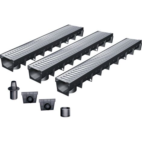 MEA – Pack de 3 caniveaux extérieurs en acier galvanisé A15 – Grille passerelle 10cm – Drainage efficace pour terrasse et piscine