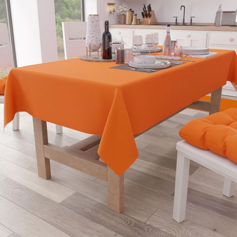 Nappe de Table, de Cuisine, en Coton, Couleur Unie, carrée, Orange, pour 4 Places (140 x 140 cm) (1/4)