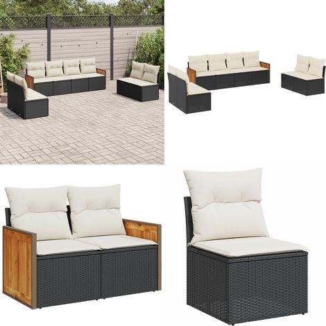 Salon de jardin 8 pcs avec coussins noir résine tressée - Salon De Jardin - Meuble De Jardin - Ensemble Salon De Jardin - Mobilier Extérieur - Set De Canapés - Home & Living (1/5)