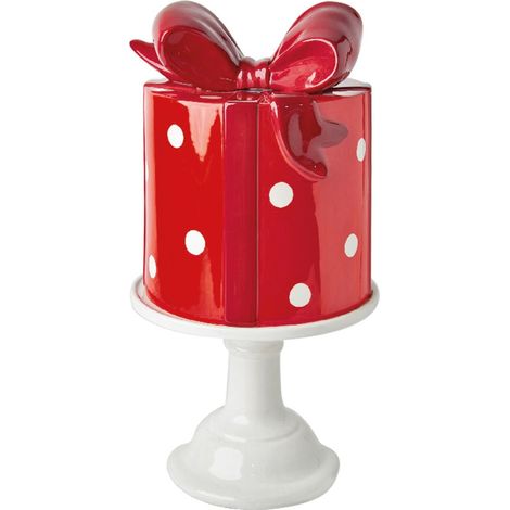 Preziosa Luxury Home Set Alzata Natale Rotonda Ceramica e Pacco Regalo D 23 Cm H 43,3 Cm Rosso