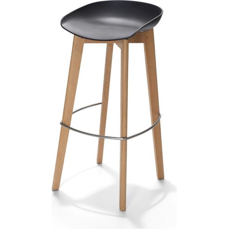 Tabouret de bar sans dossier avec piètement empilable - Assise en plastique Bois/Noir (Lot de 4) - Feros (1/2)