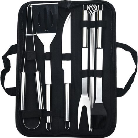 Ensemble de 9 ustensiles de barbecue en acier inoxydable avec sac de rangement, grillades outdoor (1/5)