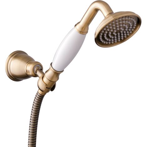 PaulGurkes Handbrausen Set Nostalgie Messing Bronze Brausegarnitur Halter mit Schlauch (1/5)