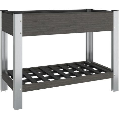 Fioriera rialzata per piante fiori patio o giardino con ripiano 100 x 50 x 75 cm WPC grigio 020039771
