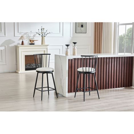 Tabouret de bar moderne en métal style Windsor, assise rembourrée, hauteur standard 75 cm, pour îlot cuisine, bar & restaurant – look industriel vintage minimaliste (1/4)