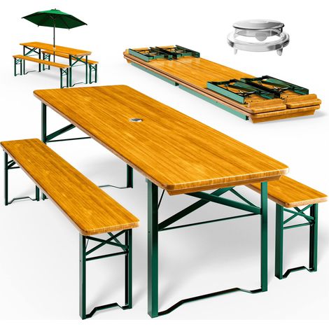 Casaria set in legno 170x46x75 tavolo e panche richiudibile campeggio giardino festa compleanno