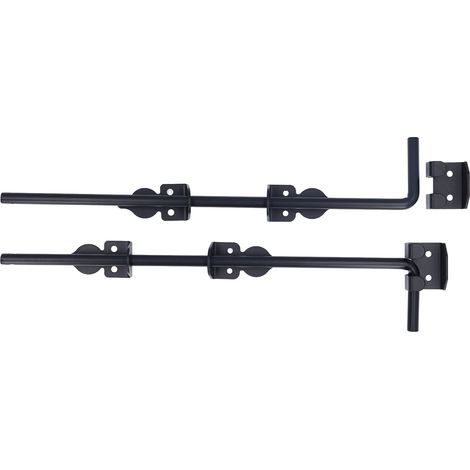 Lot de 2 barres de verrouillage de porte de 45,7 cm (18 pouces) en acier massif robuste, revêtement en poudre noir, plus épaisses, pour portail simple ou double, clôture ou porte en bois. (1/5)