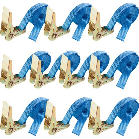 AREBOS 10 x Rachet Tie Down Straps CargoTrailer Tie Down Straps 4m x 25mm 800daN 1pc