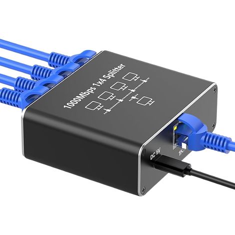 Switch Ethernet RJ45, 4 Ports 1000Mbps Network LAN 1 a 4 Switch Splitter Répartiteur de Câble Cat5/6/7/8, Gigabit Network Ethernet pour Ordinateurs, Routeurs, Décodeurs, Téléviseurs (1/5)