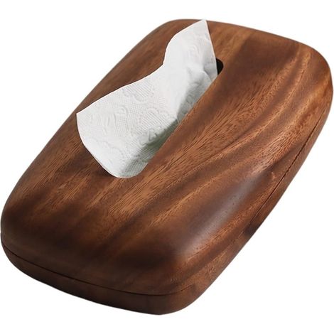 Tissue Box - Bois De Noyer - Couvercle Magnetique - Design Carré Minimaliste - Pour Serviettes En Papier - 1 Pièce