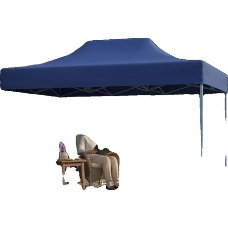 Tienda de campaña plegable, estructura de acero, tejido resistente a la intemperie, azul. (1/2)