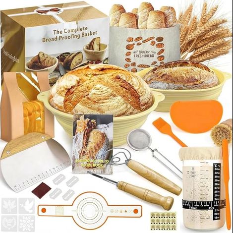 Banneton Pour Pain, Accessoire pour Boulangerie Levain Starter Kit,Corbeille a Pain en silicone Rond et,Panier Fermentation set Ovale avec Cuve de Grattoir les Boulangers (1/5)