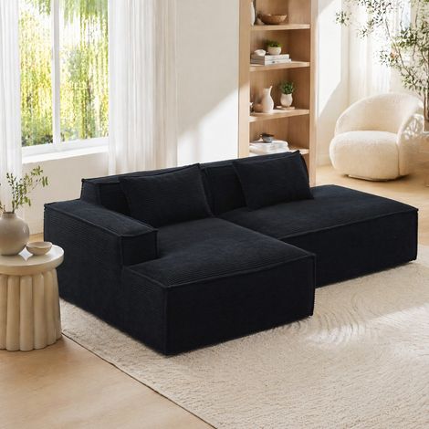 Canapé 235 cm compact tissu polyester noir OKMYHOME (1/5)
