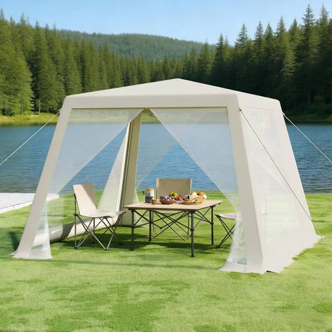 Tonnelle de jardin 300x250x300 cm beige en tissu Oxford avec protection UV et moustiquaire (1/5)