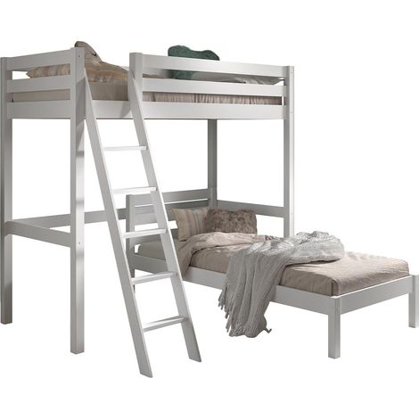 Pack - Lit Mezzanine, Lit Simple & Sommier "Pino" 90x200cm Blanc (1/5)