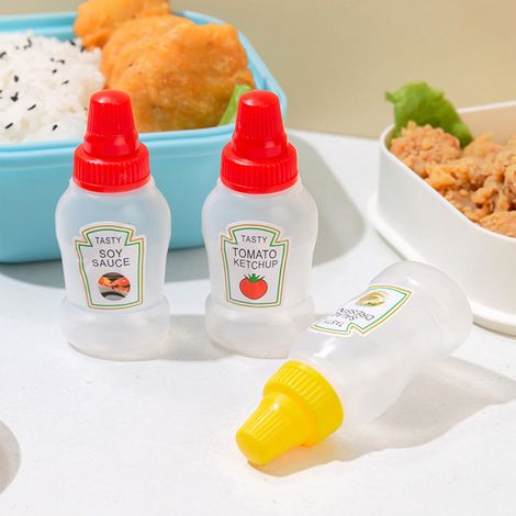 Miel + Ketchup + Lot de 3 mini bouteilles de sauce portables pour boîtes à bento, bouteilles distributrices de vinaigrette et de ketchup de style japonais, bouteilles à presser en plastique pour assai (1/5)