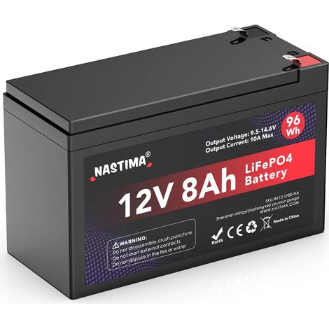 Batterie Rechargeable 12V 8Ah LiFePO4 avec Protection BMS et Cycle Profond 4000, adaptée aux Kits de Panneaux solaires, poussettes, Camping-Cars, Bateaux, Camping, détecteur de Poisson (1/5)